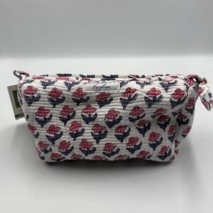 Farylina Large Toiletry Tote Blue Pink Floral Quilted Cosmetic Travel Bag NWT